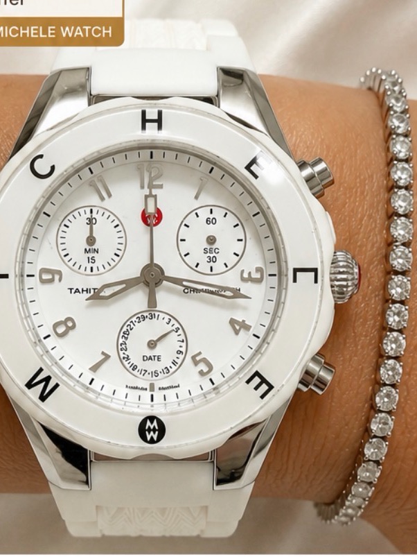 Michele Tahiti White Silicone Chronograph Swiss Watch Mww12d800001 White Dial